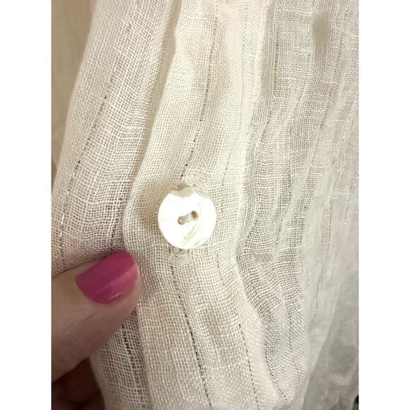 VITAMIN A Playa Linen Shirt Dress Shell Buttons Off-White Metallic Silver - L - Picture 6 of 9